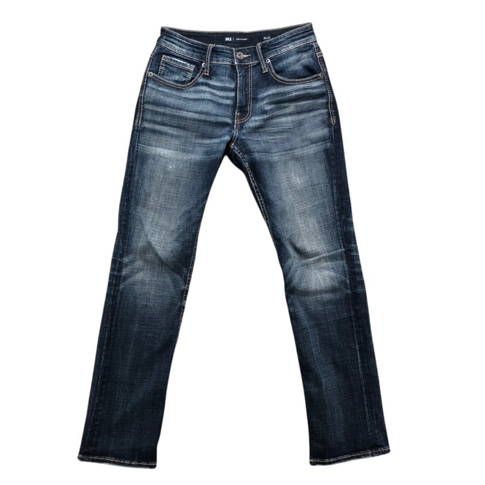 BKE Jake Straight Jeans Mens 30x32 Dark Wash GBS16345 Whiskered Stretch Denim